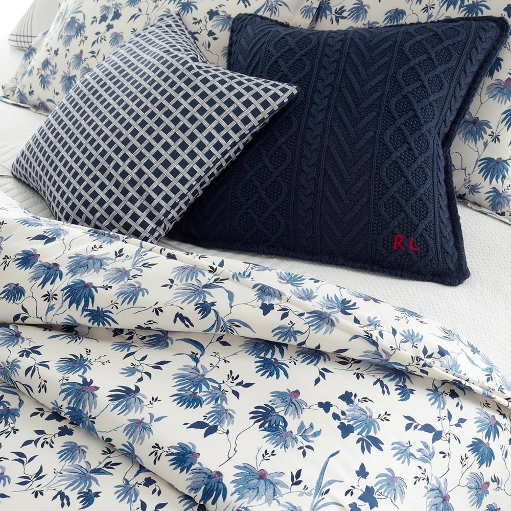 NEW $430 Ralph Lauren Adelaide Comforter!  King  White With Blue Floral Pattern